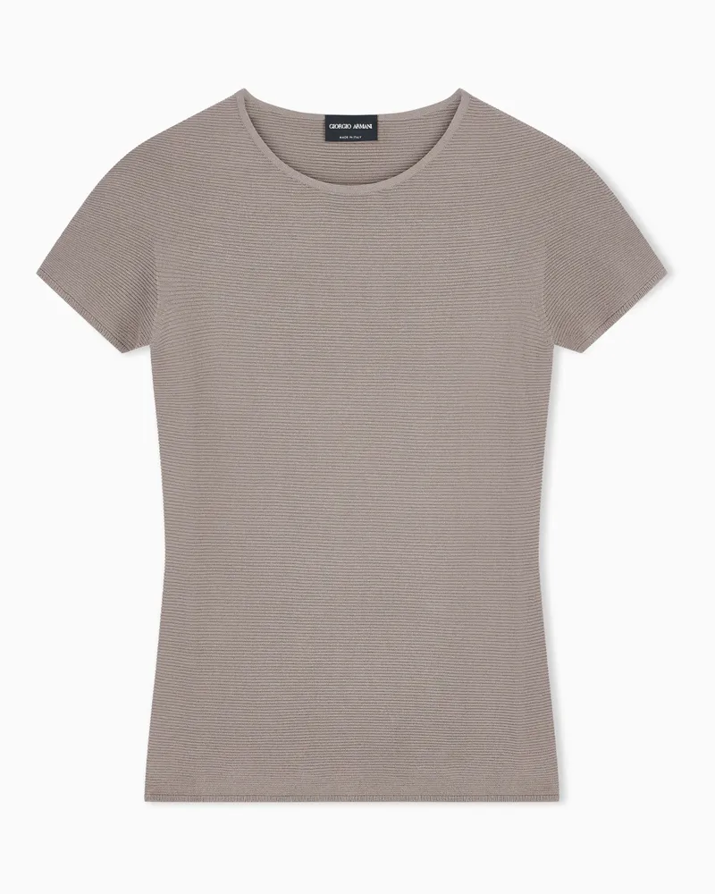 Giorgio Armani Viskose Pullover mit kurzen Ärmeln im Linksstrick Essential Beige