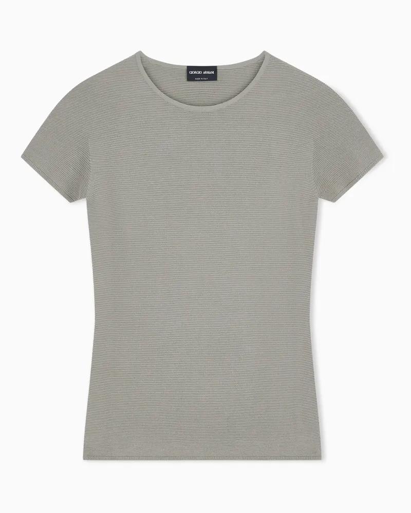 Giorgio Armani Viskose Pullover mit kurzen Ärmeln im Linksstrick Essential Beige