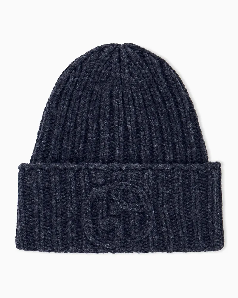 Giorgio Armani Beanie aus Kamelwolle im Rippstrick mit Umschlag Grau