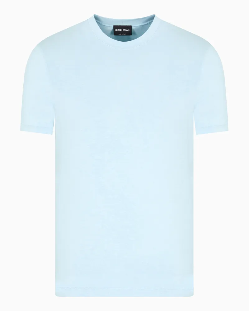 Giorgio Armani T-Shirt mit Rundhalsausschnitt und kurzen Ärmeln, gefertigt aus elastischem Viskose-Jersey Hellblau