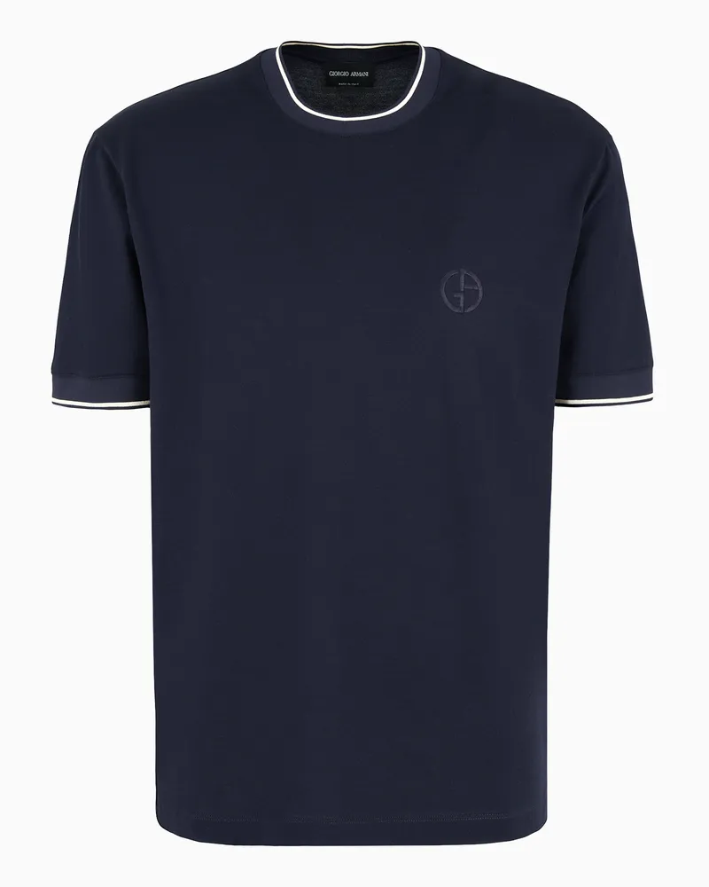 Giorgio Armani T-Shirt mit Rundhalsausschnitt aus Seidenjersey und Baumwolle Marineblau