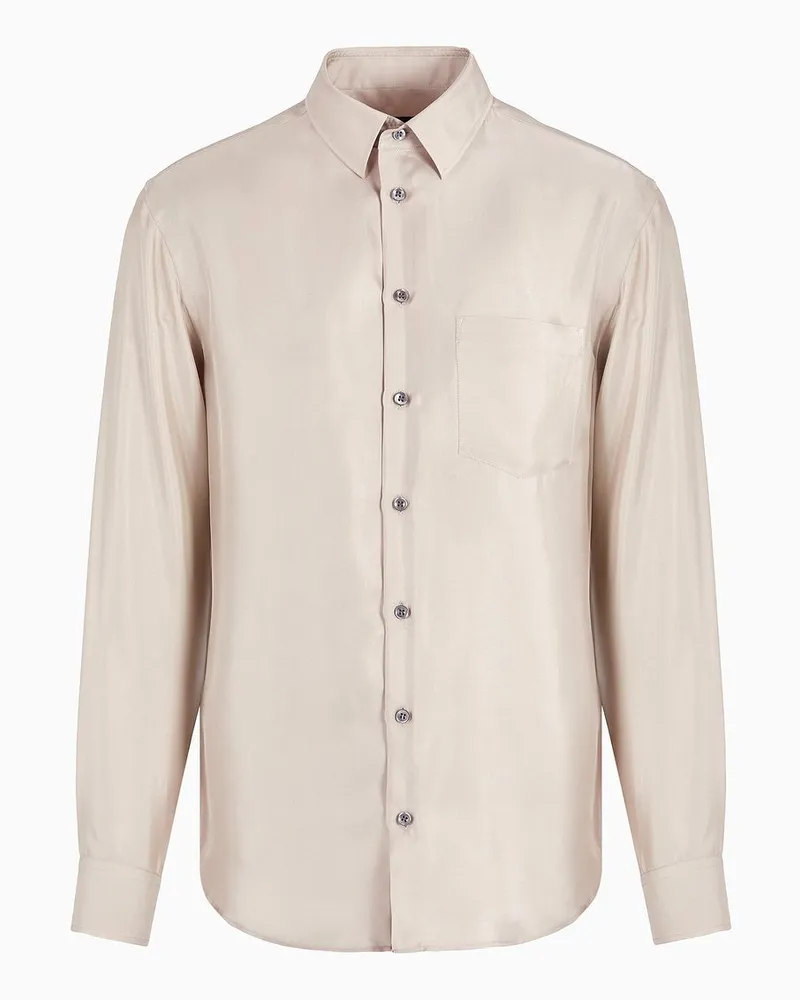 Giorgio Armani Slim Fit Hemd Aus Seiden-twill Beige