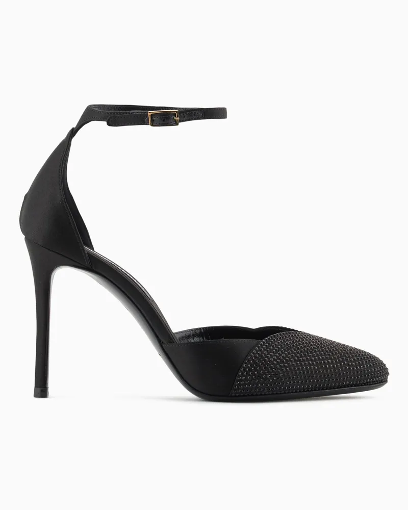 Giorgio Armani Pumps mit Riemchen aus Satin und Strass Schwarz