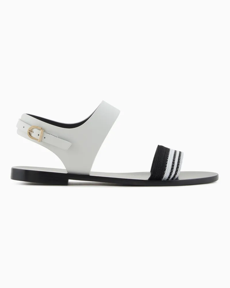 Giorgio Armani Flache Sandalen aus Leder und Stoff Zweifarbig