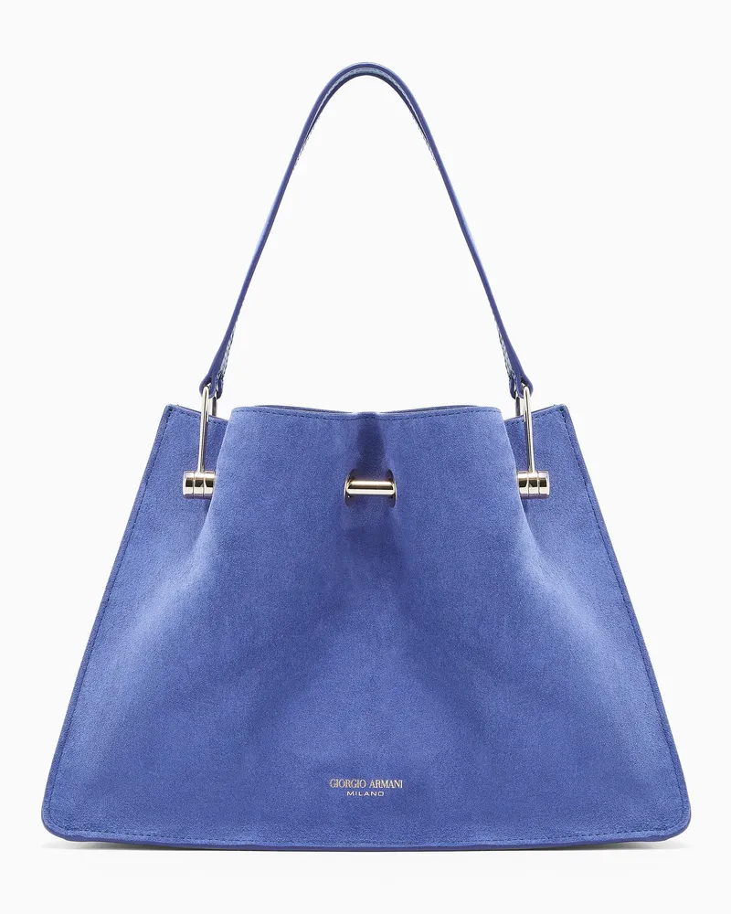 Giorgio Armani Kleine Einkaufstasche aus Veloursleder Blau