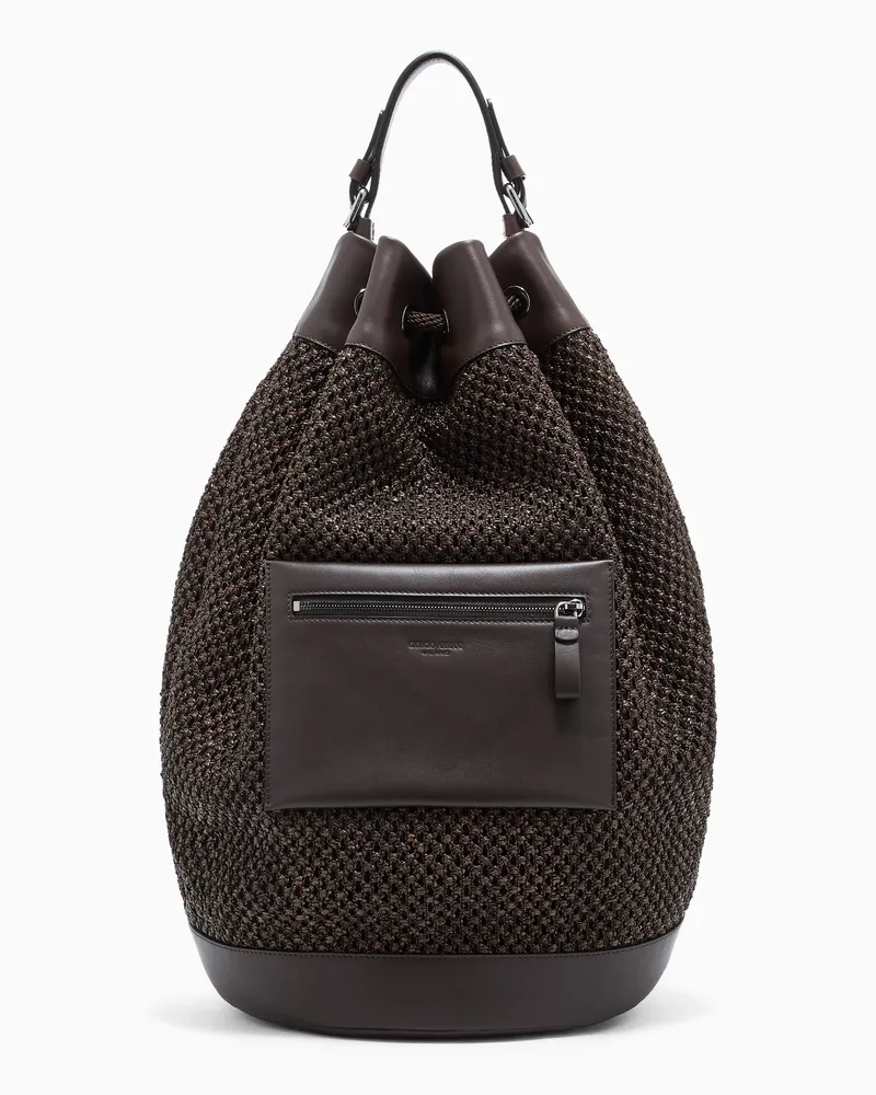 Giorgio Armani Rucksack aus Bast und Leder Braun
