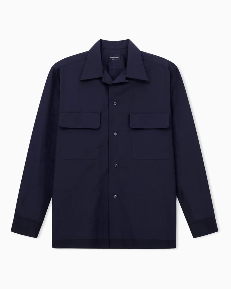 Giorgio Armani ASV Hemd aus Seersucker-Baumwolle mit Taschen Marineblau