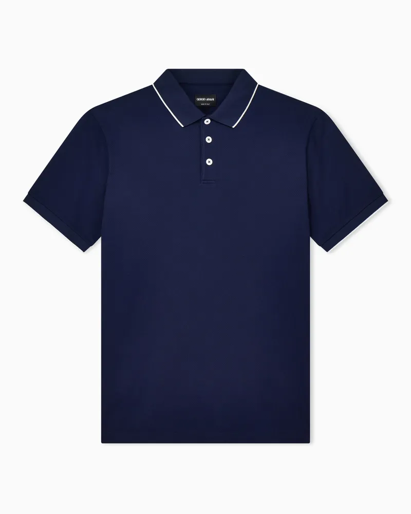 Giorgio Armani Poloshirt aus Baumwollpikee mit Lisle-Garn Marineblau