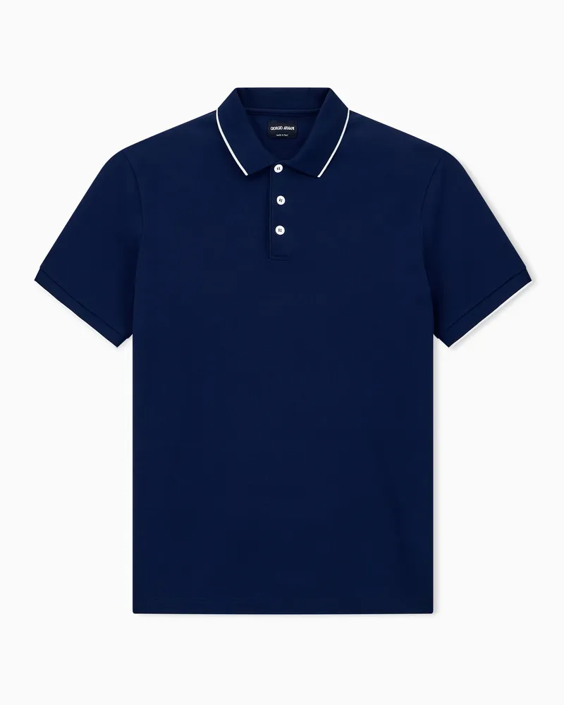 Giorgio Armani Poloshirt aus Baumwollpikee mit Lisle-Garn Marineblau