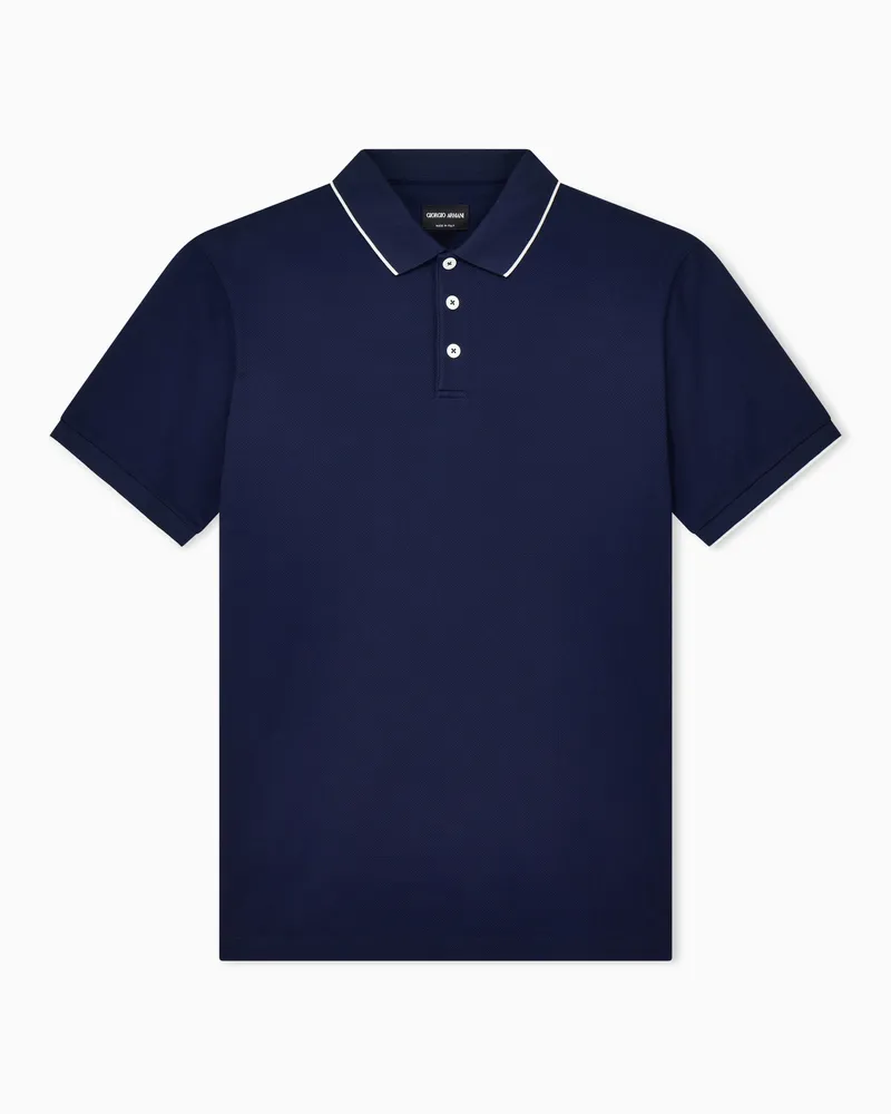 Giorgio Armani Poloshirt aus Baumwollpikee mit Lisle-Garn Marineblau