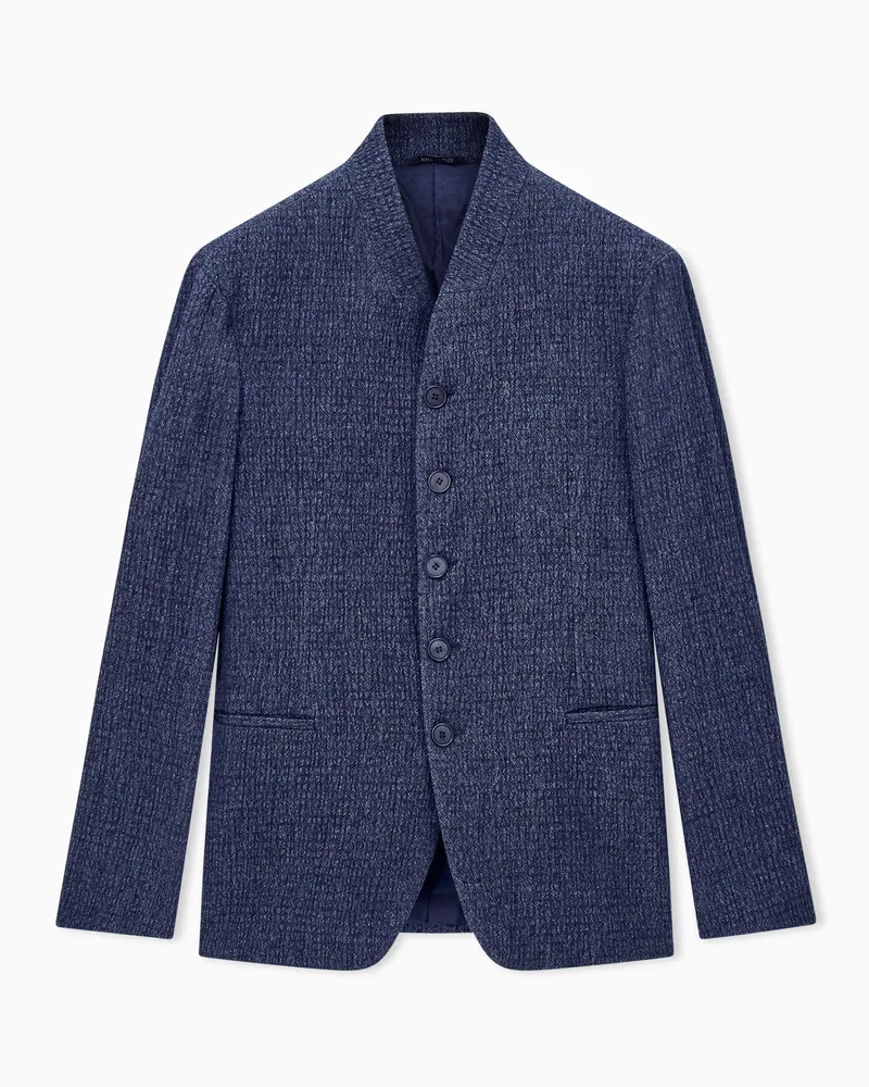 Giorgio Armani Blazer froissè mit Denim Effekt Schurwolle Seide Kaschmir Blau