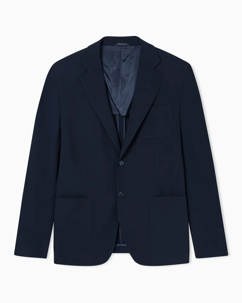 Giorgio Armani Einreihiges Sakko aus Schurwoll-Crêpe, Upton-Line Marineblau