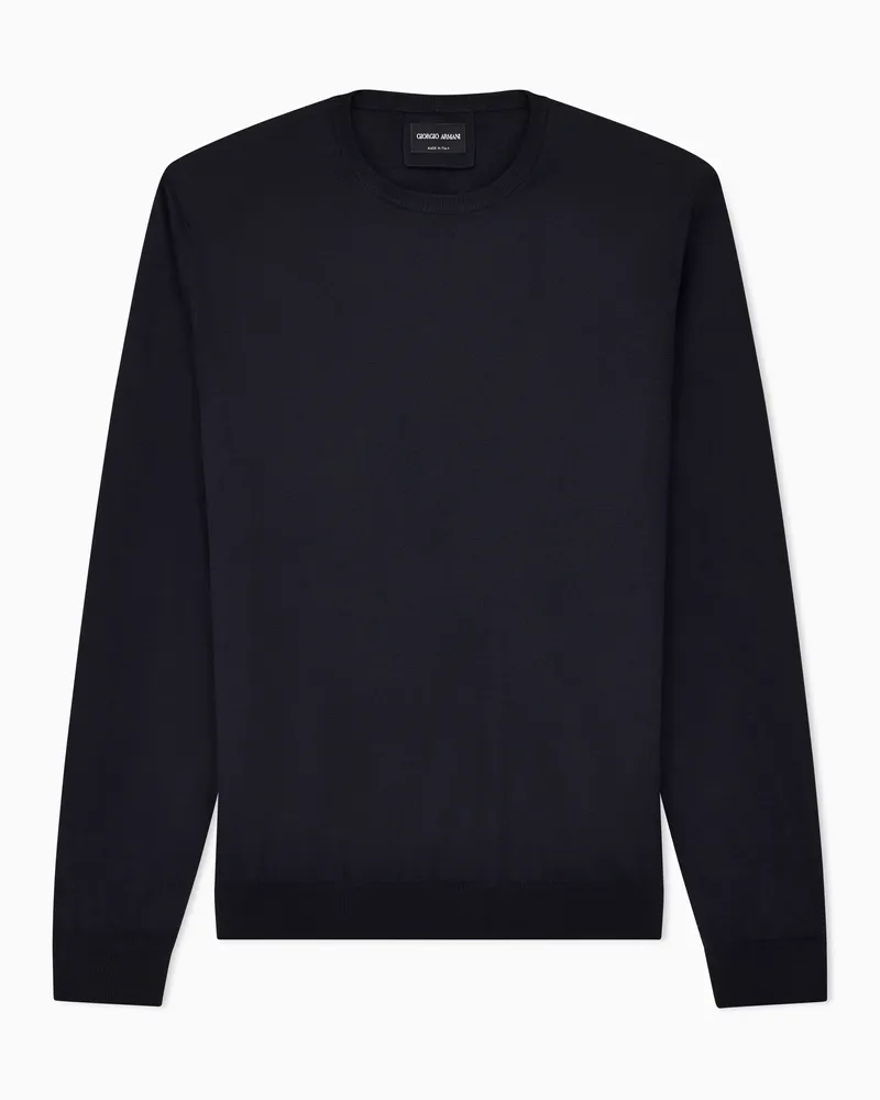 Giorgio Armani Pullover mit Rundhalsausschnitt und langen Ärmeln aus Seide und Baumwolle Blau