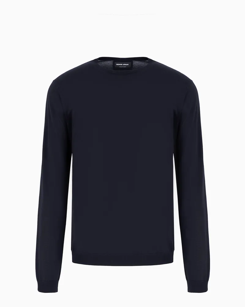 Giorgio Armani Pullover mit Rundhalsausschnitt und langen Ärmeln aus Seide und Baumwolle Blau