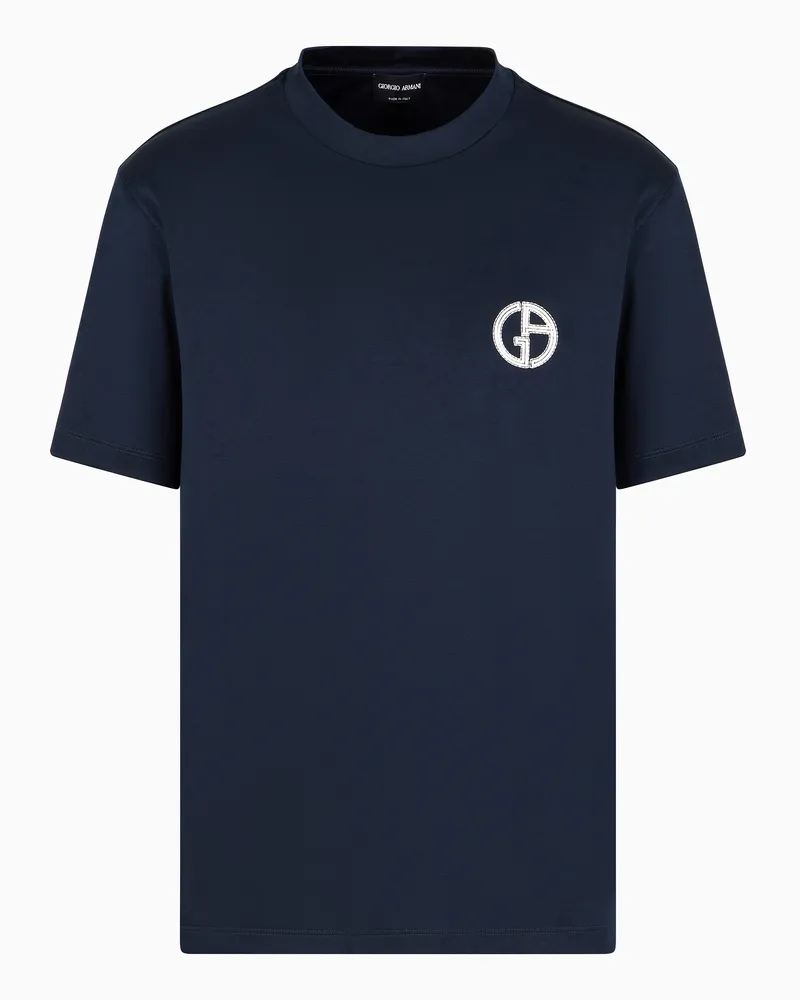 Giorgio Armani T-Shirt mit Rundhalsausschnitt aus Baumwoll-Interlock Blau