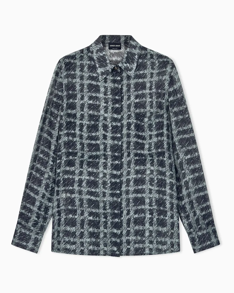 Giorgio Armani Langarmhemd Regular Fit Seidenchiffon mit Karomuster Gemustert