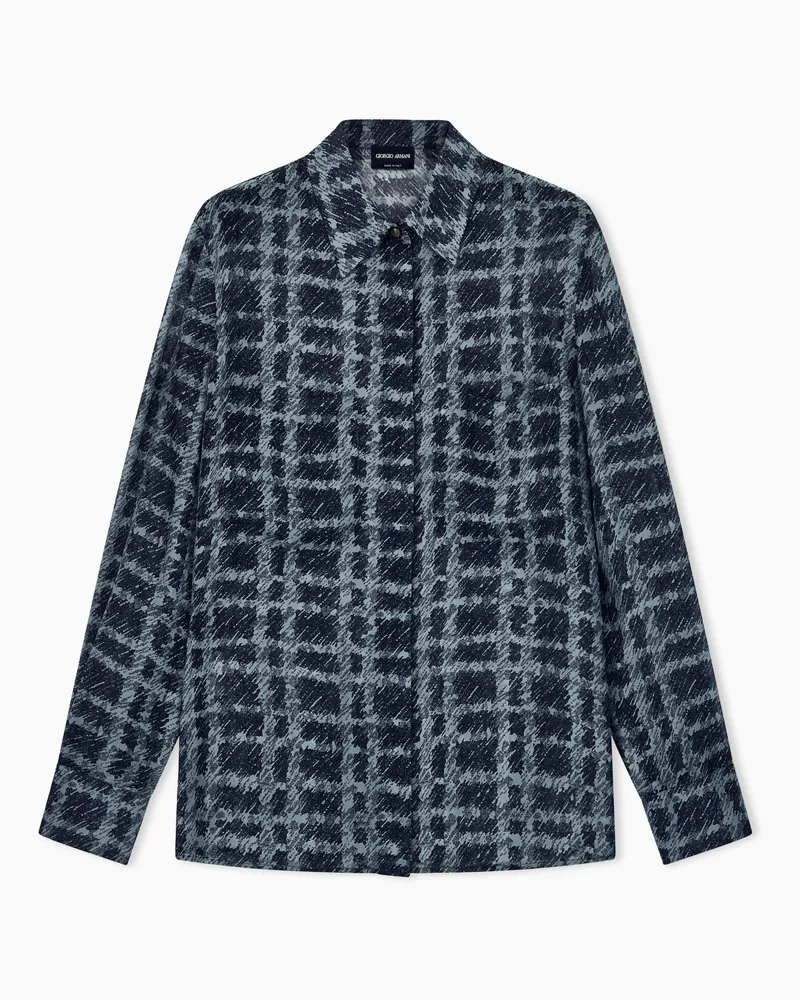 Giorgio Armani Langarmhemd Regular Fit Seidenchiffon mit Karomuster Gemustert