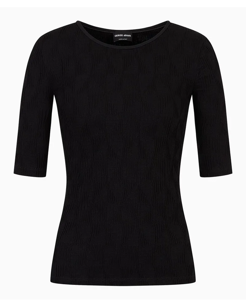 Giorgio Armani Pullover mit Rundhalsausschnitt Aus Viskosejersey In Jacquard-verarbeitung Schwarz