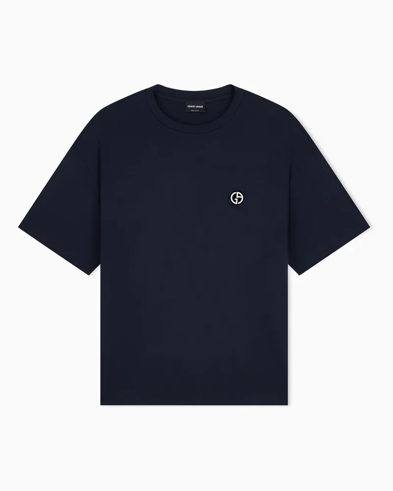 Giorgio Armani T-Shirt Regular Fit Interlock-Jersey mit Logostickerei Marineblau