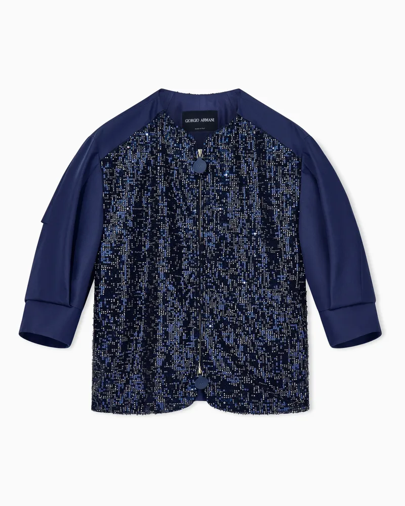 Giorgio Armani Kurze Jacke aus Seidenshantung mit Pailletten und Perlen Gemustert