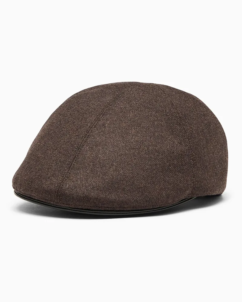 Giorgio Armani Coppola Schiebermütze aus Wolle und Kaschmir mit Lederriemen Braun