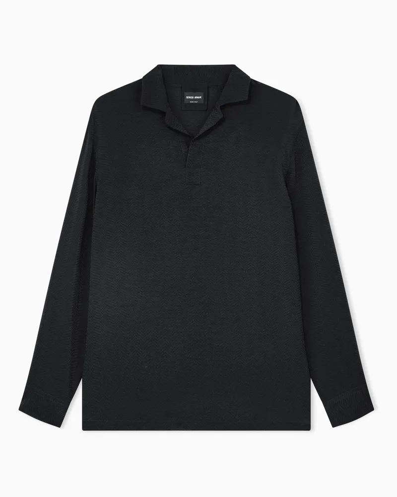 Giorgio Armani Langarmhemd aus Cupro-Jacquard mit einem Fischgrätmuster Schwarz