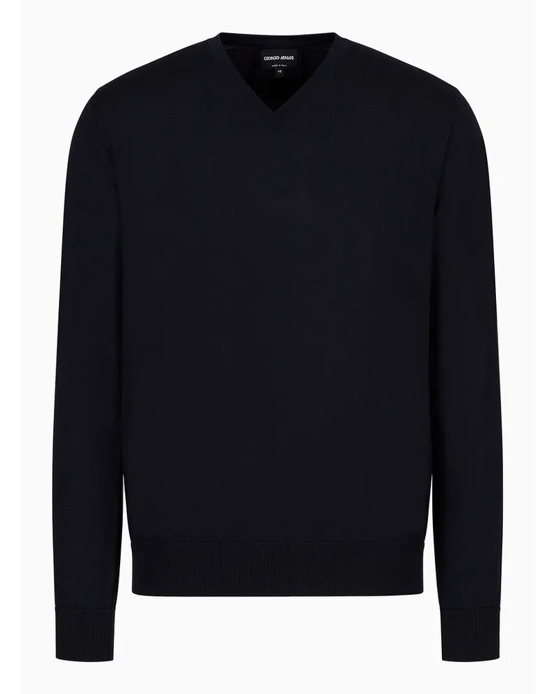 Giorgio Armani Pullover mit Rundhalsausschnitt Aus Reiner Schurwolle Marineblau