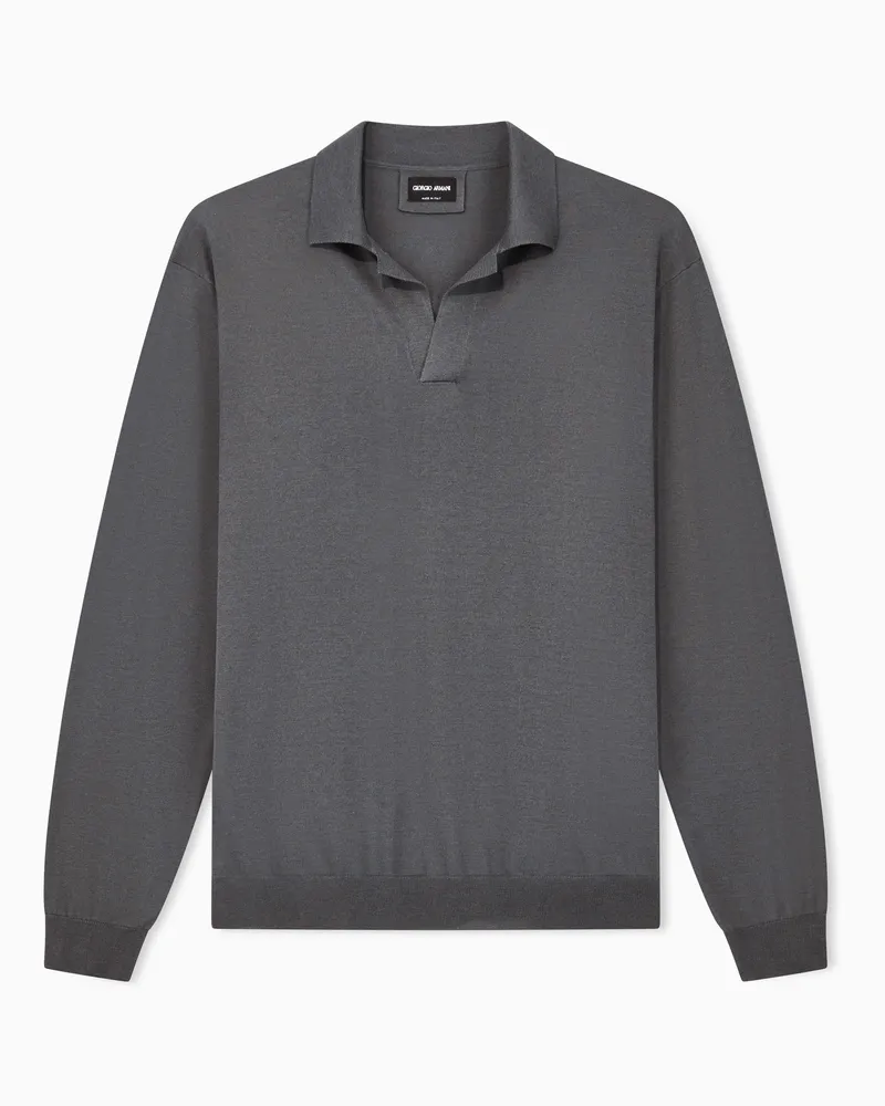 Giorgio Armani Sweater Regular Fit Langarm aus Seide und Baumwolle Grau