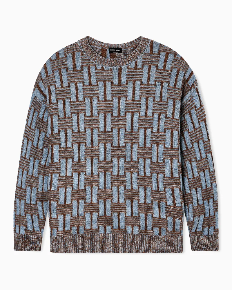 Giorgio Armani Textured Camel Wool Crewneck Sweater Braun