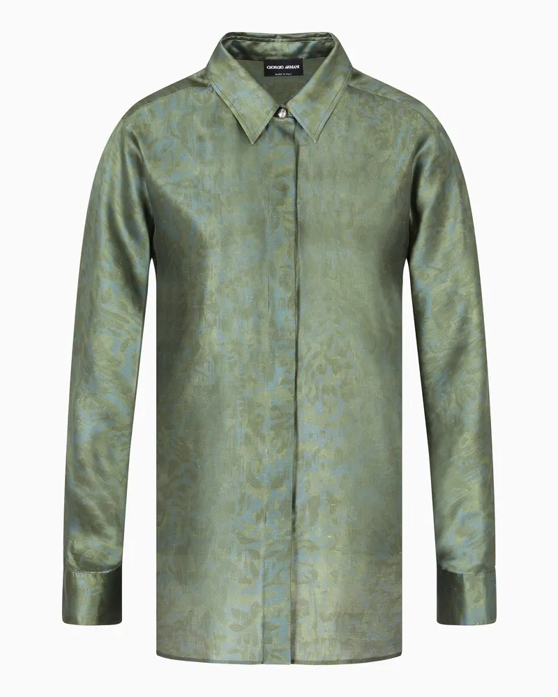 Giorgio Armani Hemd aus bedruckter Shantung-Seide Grün