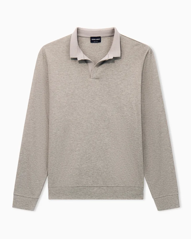 Giorgio Armani Poloshirt Langarm Melange-Optik mit V-Ausschnitt Beige
