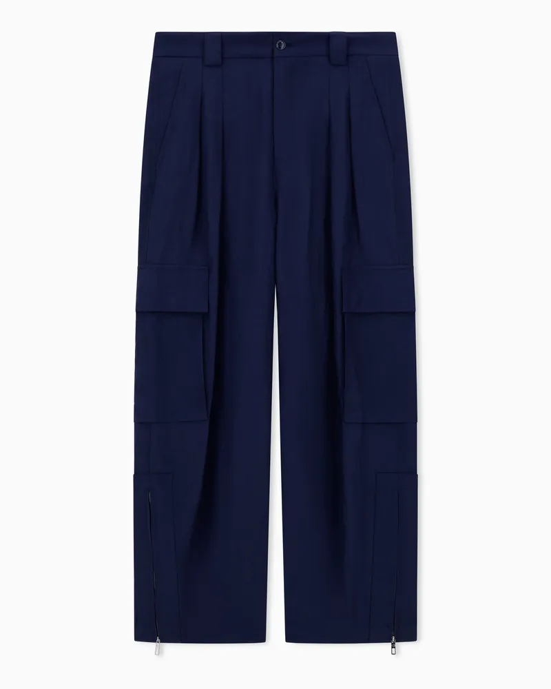 Giorgio Armani Cargohose aus einem Viskose-Leinen-Canvas Marineblau