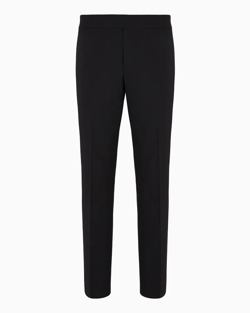 Giorgio Armani Flatfront-Hose aus reinem Wollkrepp Schwarz