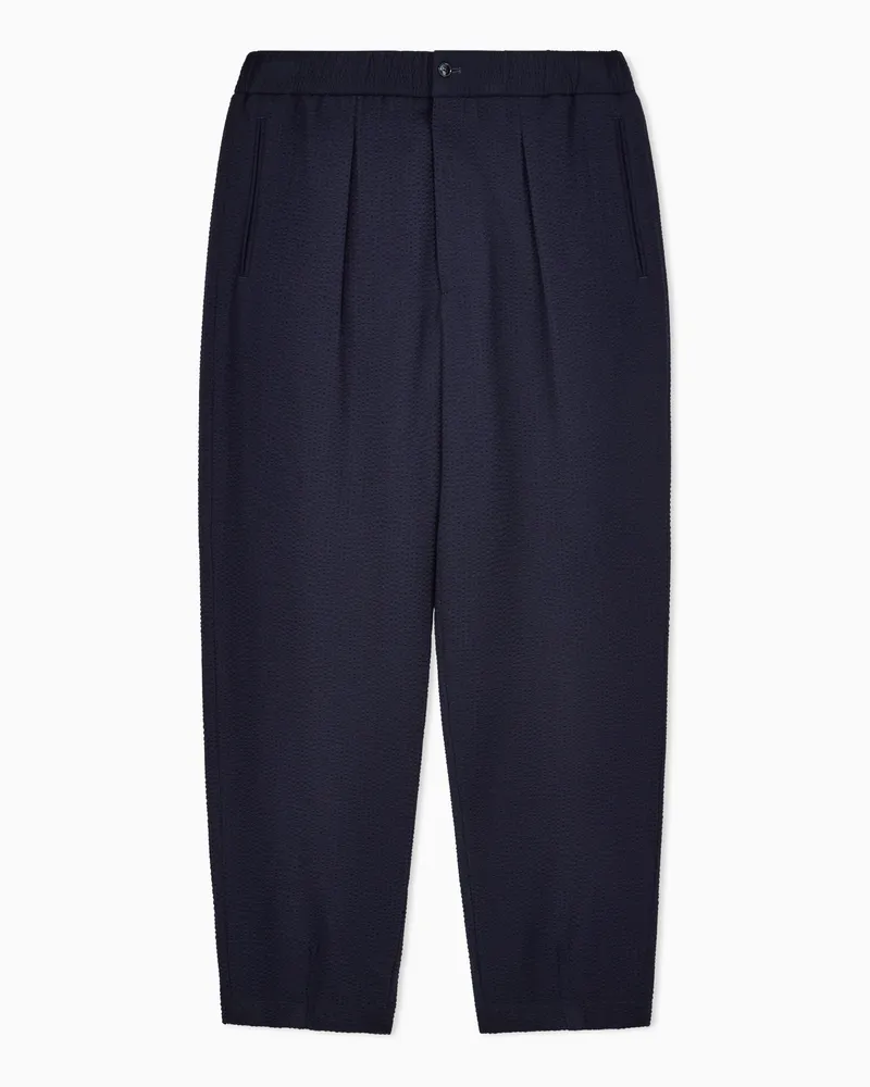 Giorgio Armani Hose mit einer Bundfalte aus Schurwolle, Kaschmir und Seersucker Blau