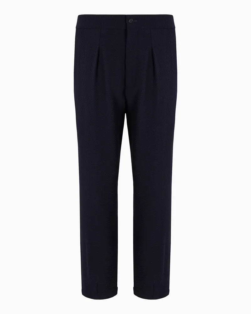 Giorgio Armani Hose mit einer Bundfalte aus Schurwolle, Kaschmir und Seersucker Blau