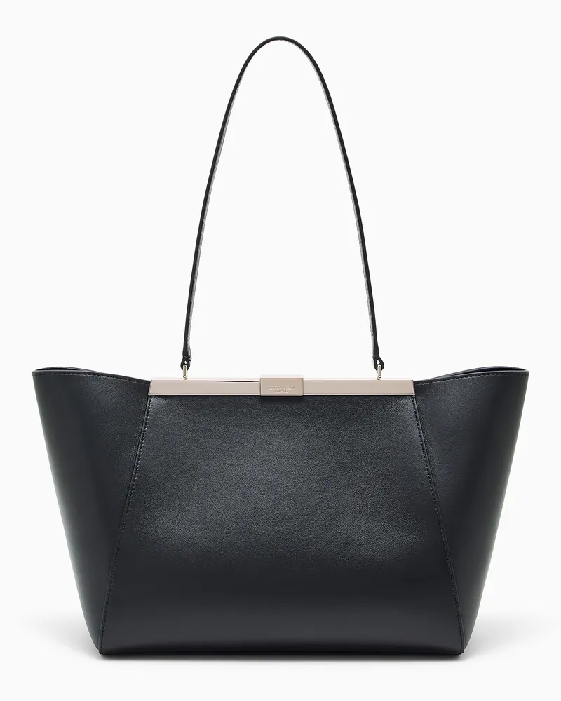 Giorgio Armani Schultertasche mit strukturierter Optik und schmalem Riemen Schwarz