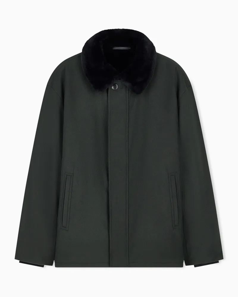 Giorgio Armani Regular Fit Cabanjacke aus Kaschmir mit Shearlingkragen Blau