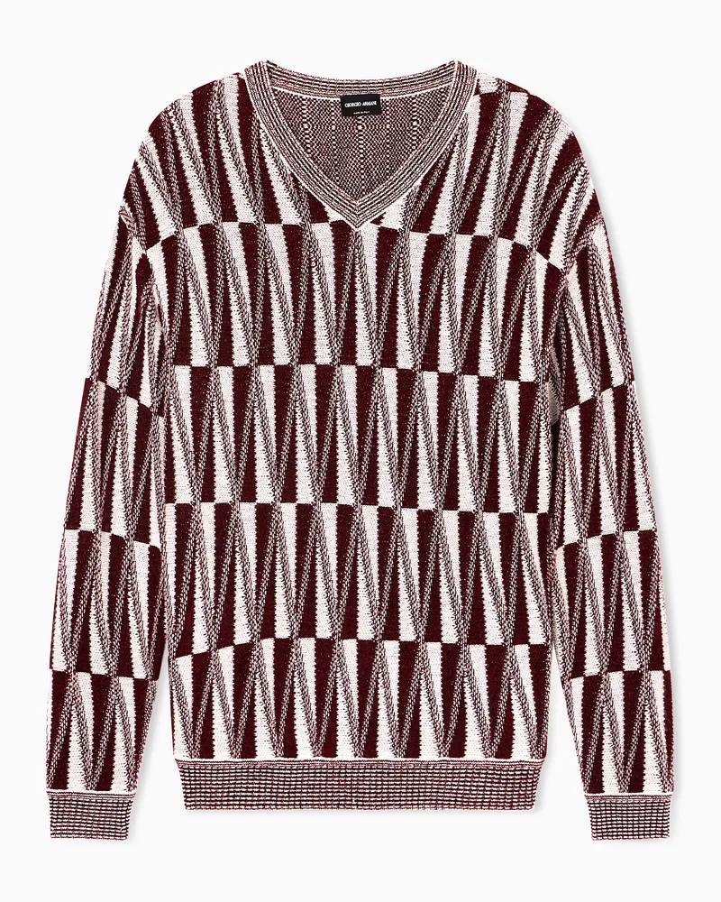 Giorgio Armani Geometric V-Neck Cashmere-Blend Sweater Burgunderrot