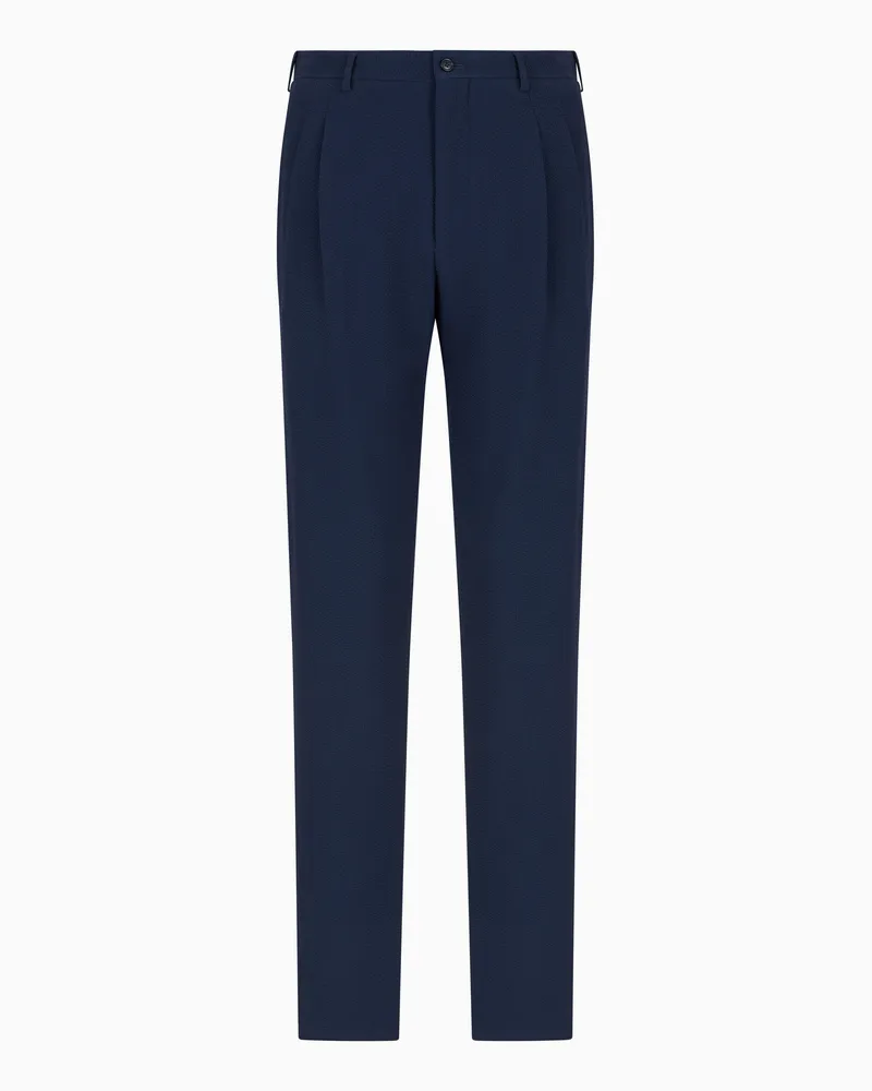 Giorgio Armani Hose mit zwei Bundfalten aus Seersucker-Wolle Blau