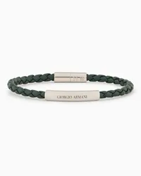 Giorgio Armani Armband Aus Geflochtenem Leder mit Detail Aus 925er Silber Verde