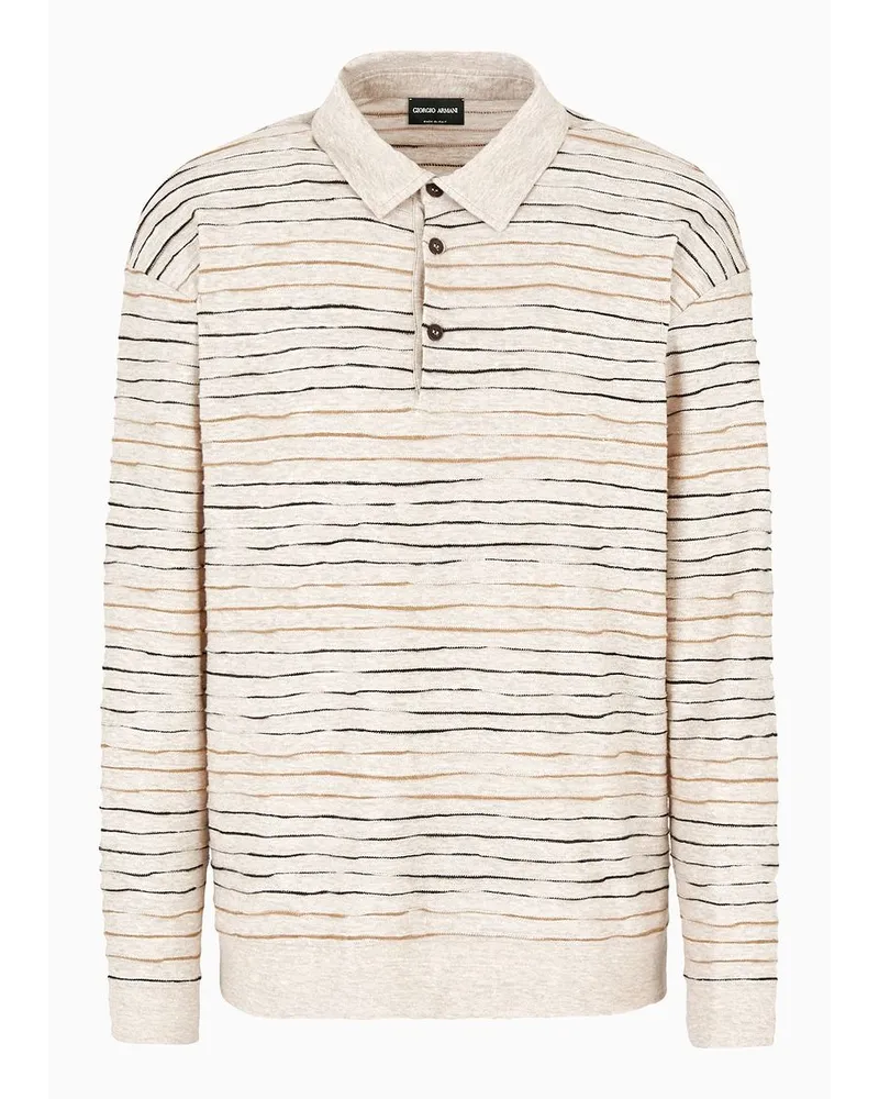 Giorgio Armani Poloshirt mit Langen Ärmeln Aus Leinen-, Baumwoll- und Viskose-jersey In Jacquard-verarbeitung Beige