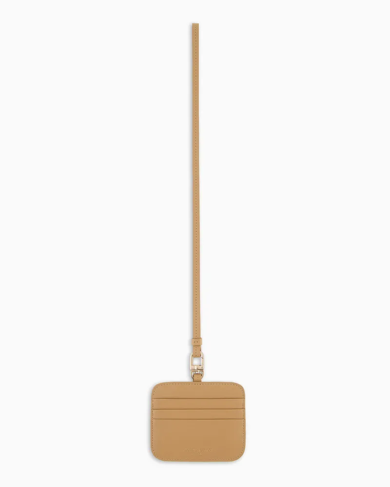 Giorgio Armani Kartenetui aus Leder mit Schulterriemen Beige