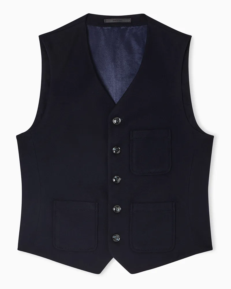 Giorgio Armani Einreihige Weste aus Kaschmir-Stoff Marineblau