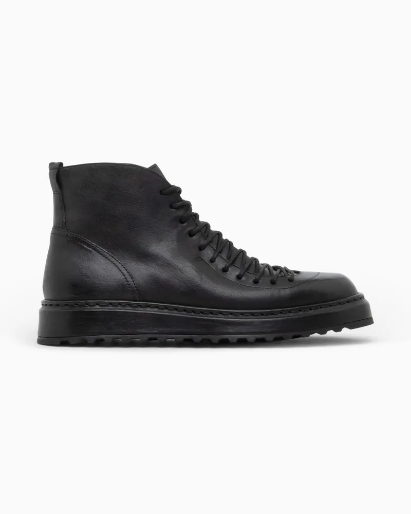 Giorgio Armani Stiefeletten aus Leder mit Schnürung und robuster Sohle Schwarz