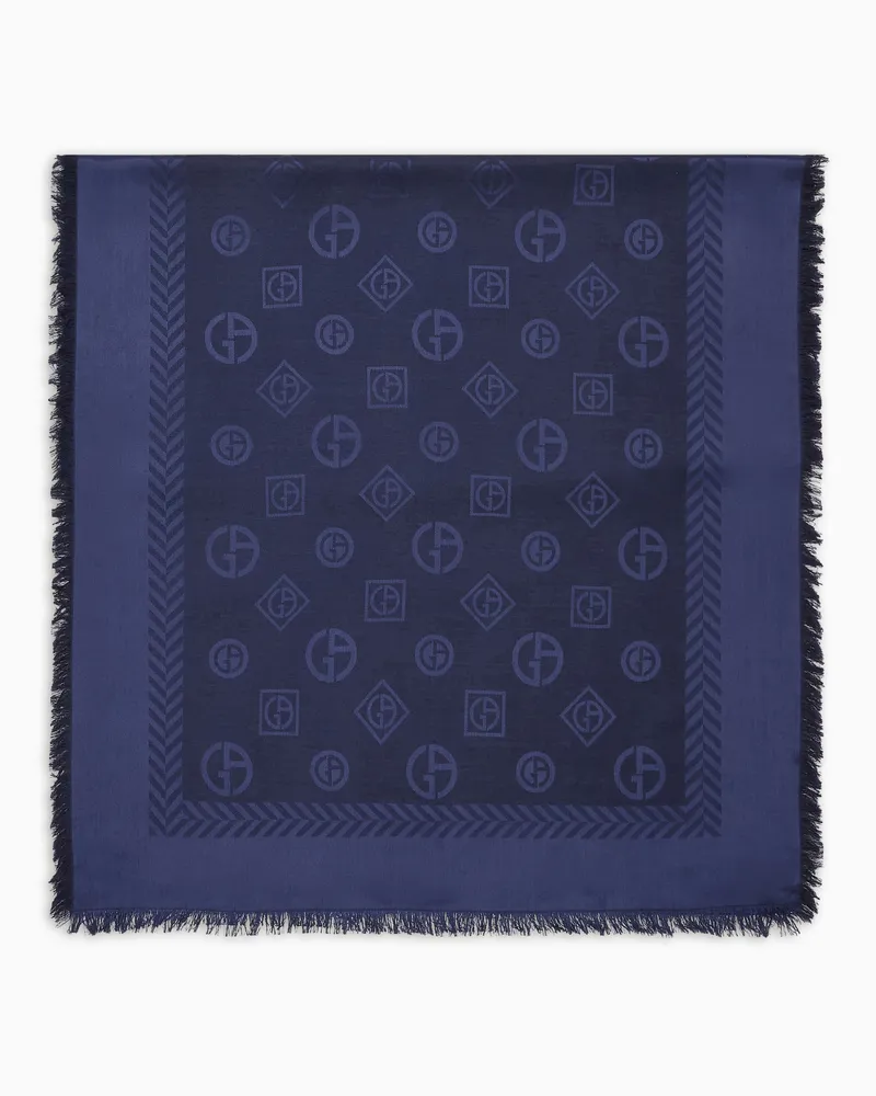 Giorgio Armani Stola aus Schurwolle und Seide mit Monogramm in Jacquard-Stoff-Verarbeitung Blau