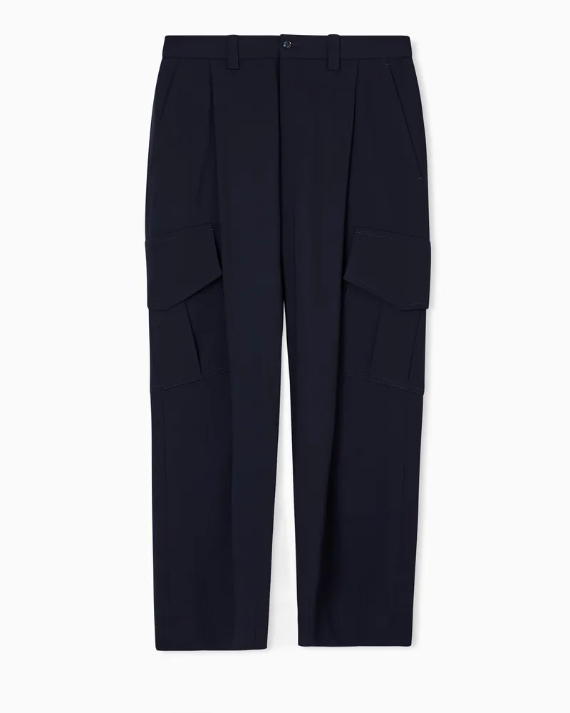 Giorgio Armani Hose mit einer Bundfalte aus reinem Schurwoll-Krepp Marineblau