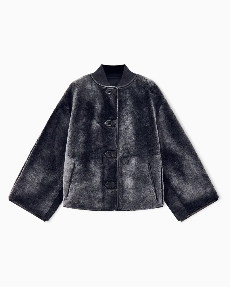 Giorgio Armani Blouson Jacke Wendbare Jacke Strickkragen Hornknöpfe Grau