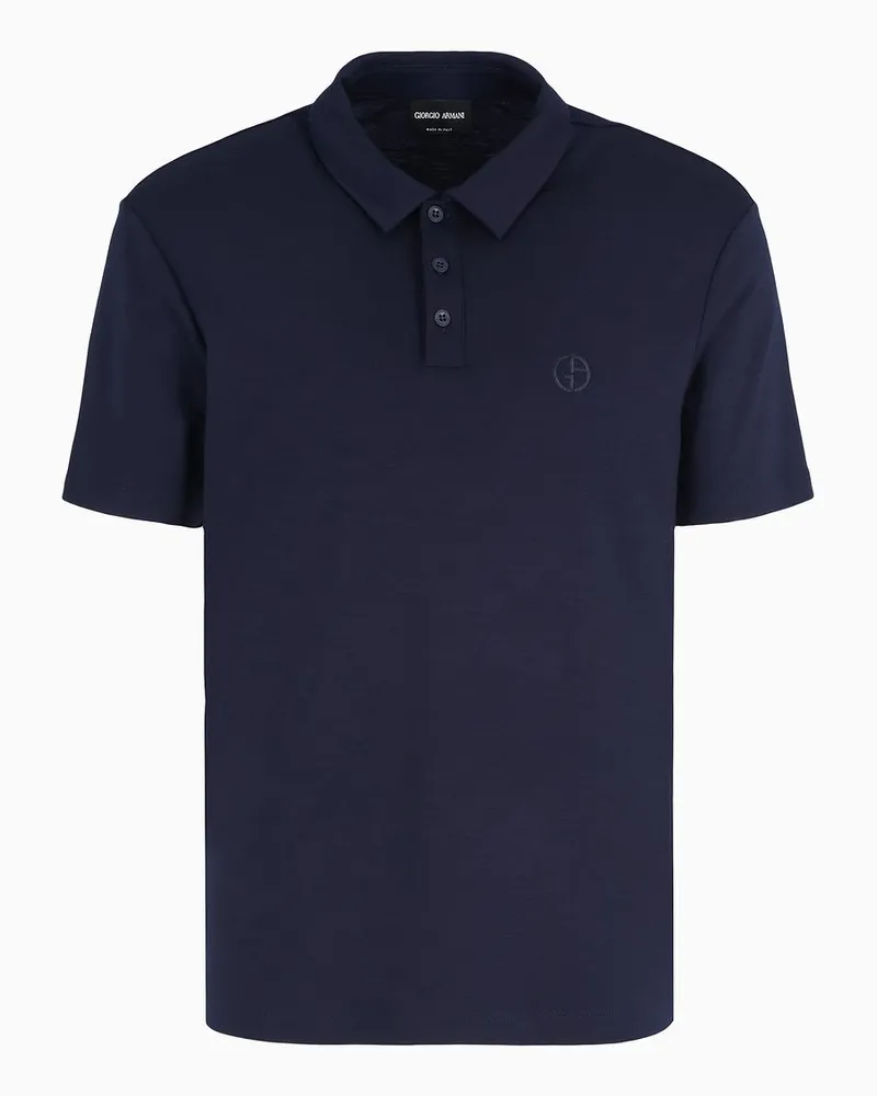 Giorgio Armani Kurzärmliges Poloshirt Aus Schurwoll-interlock Blau