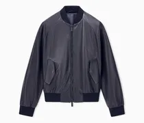 Lederblouson mit geripptem Kragen und Reißverschluss