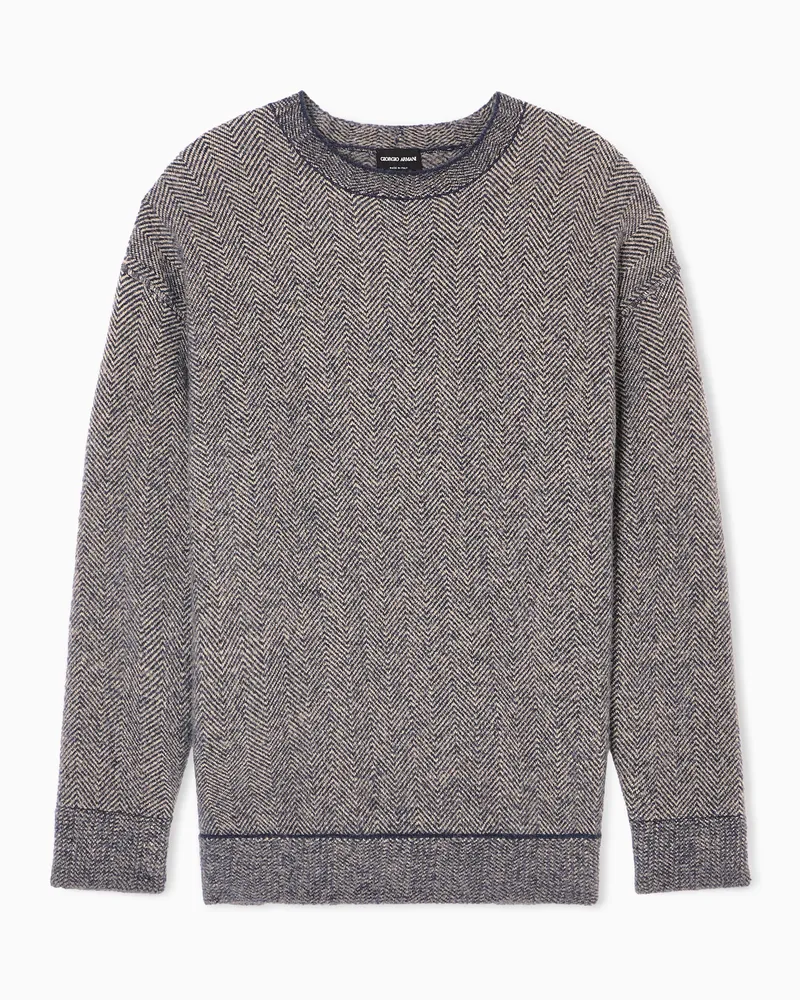 Giorgio Armani Pullover mit Rundhalsausschnitt, gefertigt aus einer Kamelhaar-Woll-Mischung in Jacquard-Stoff-Verarbeitung 